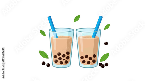 Bubble Tea Drinks with Tapioca Pearls Illustration