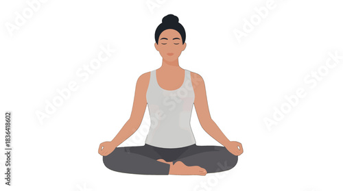 Calm Woman Meditating in Lotus Pose Flat Vector Illustration