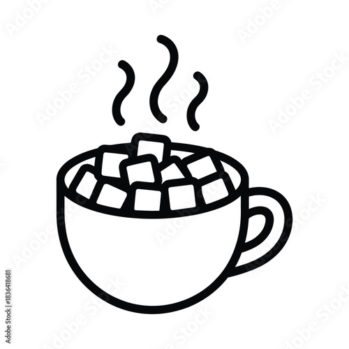 Hand drawn sketch of hot chocolate with marshmallows