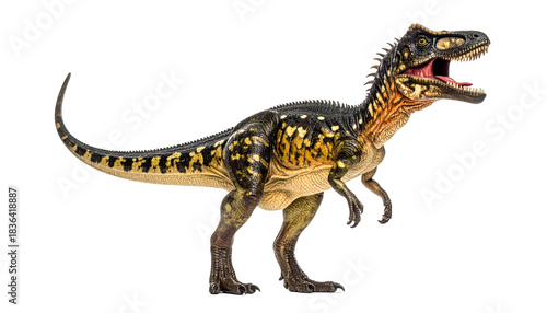 Rendered side view of a detailed toy replica of a carnivorous prehistoric reptile