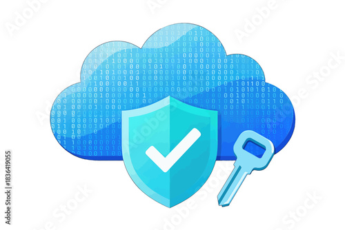 Cloud Security Vector Illustration with Shield and Key