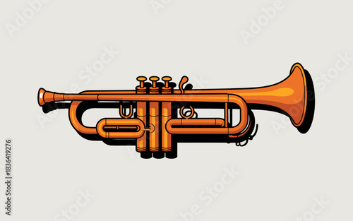 An artistic representation of a trumpet in vibrant orange, showcasing the elegance of musical instruments and the joy of music in a bold, colorful design.