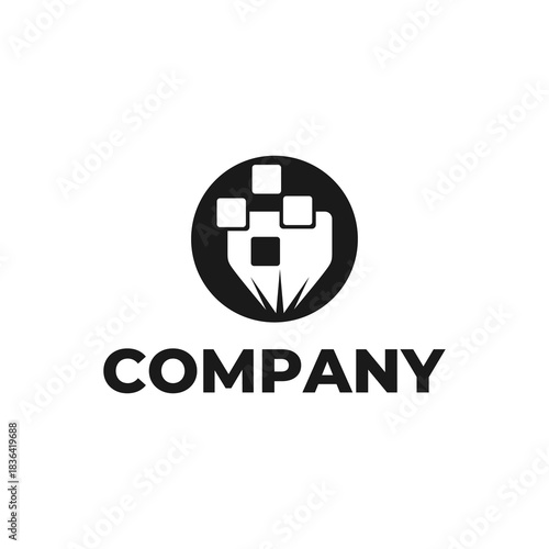 CNC machine illustration logo design, abstract, laser beam sparks, laser cutting, metalworking, element, machining, computer, stainless, modern, industrial, engineering, symbol, sign, laser, cutting