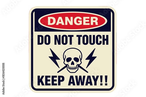 Danger Warning Sign with Skull and Lightning Illustration