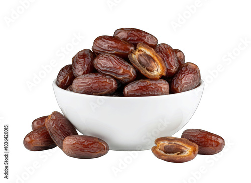 Dates in White Bowl on White Background