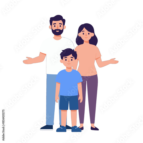 Family with Child in Flat Design Illustration