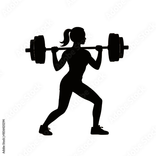 Female Weightlifter Squatting with Barbell Gold Line Art Illustration