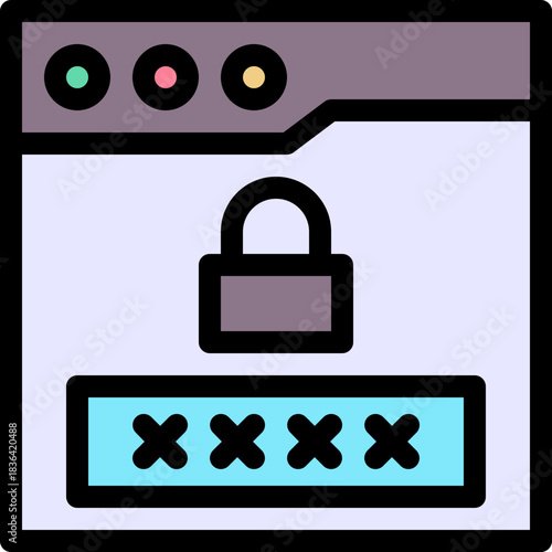  Password Lock Security Window Lineal Colour Style Vector Icon