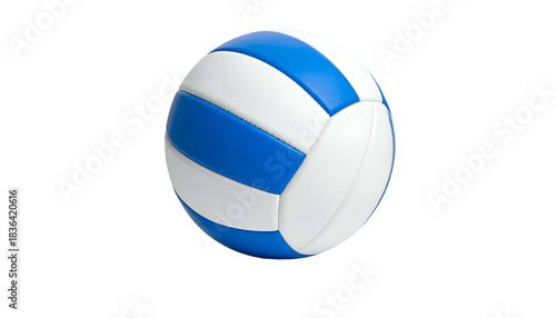 Close-up 3D render of a volleyball, featuring blue and white panels