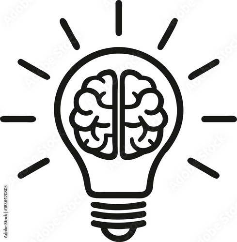 Inside the light bulb, a brain emits radiation in black and white