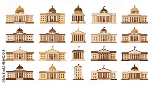 Government Building Collection Vector Illustration