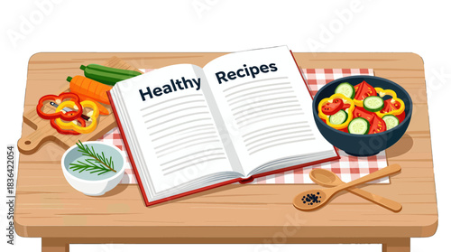 Healthy Recipes Cookbook with Fresh Vegetables Illustration