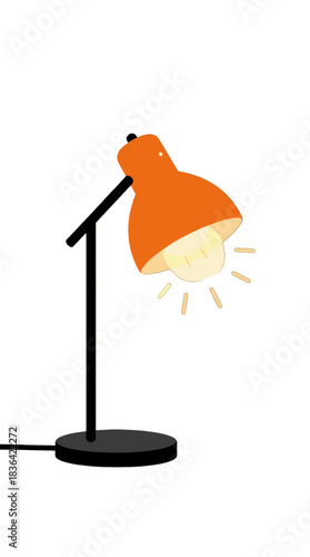 Orange Desk Lamp Illustration with Glowing Light Bulb