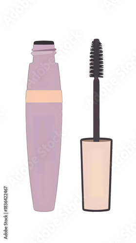 Pink Mascara Tube with Open Wand and Brush
