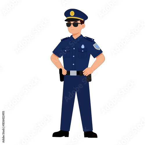 Police Officer in Uniform Cartoon Illustration