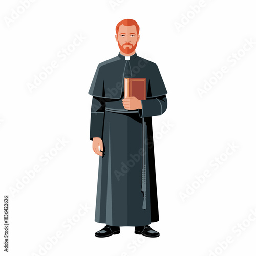 A solemn cleric dressed in traditional garb, holding a book, embodies wisdom and spirituality, representing faith, guidance, and the pursuit of knowledge in society.