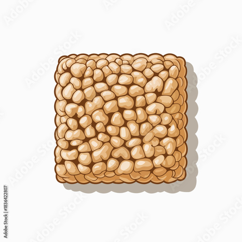 A square-shaped rice cereal snack is displayed prominently, appealing to the senses with its crunchy texture and delightful golden-brown hue, perfect for quick snacks.