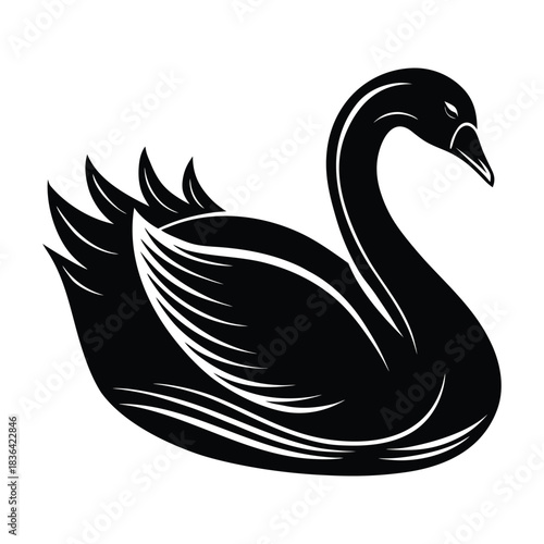 Swan swimming silhouette with elegant neck curve
