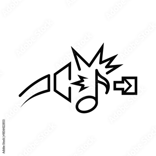 Audio Output with Energetic Musical Note and Forward Arrow Line Icon