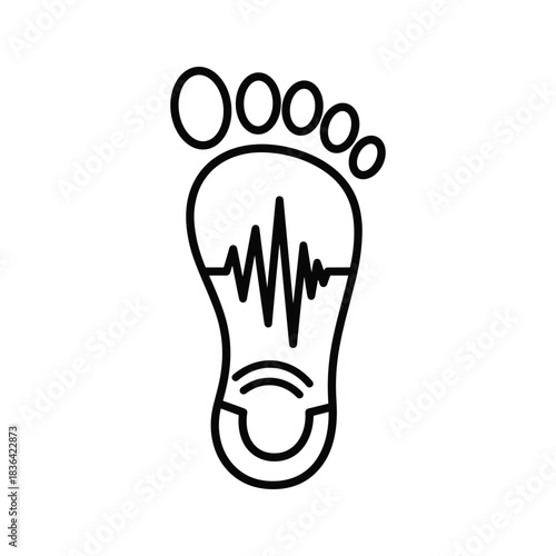 Footprint with Pulse Wave Icon for Health, Podiatry, and Biometric Monitoring