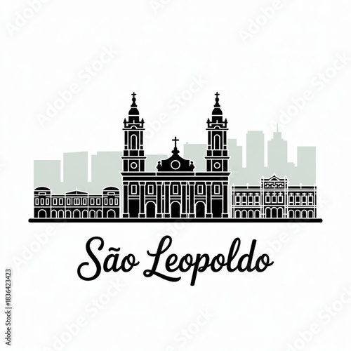 São Leopoldo Rio Grande do Sul Skyline Silhouette — Historic Railway City in Southern Brazil Vector Illustration