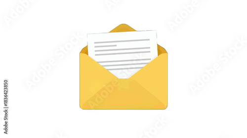Yellow Envelope Vector Icon with Letter Inside