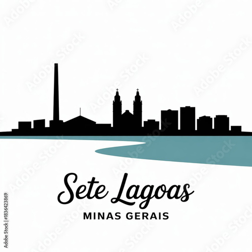 Sete Lagoas Skyline Silhouette — Historic Lake-City of Minas Gerais Brazil Vector Illustration