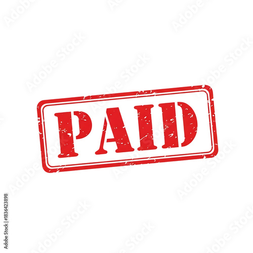 Red paid stamp isolated on transparent background