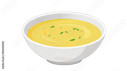 Yellow Soup in White Bowl Illustration