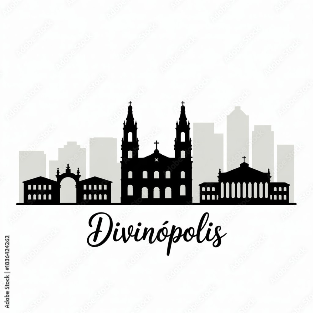 Obraz premium Divinópolis Skyline Silhouette — Industrial & Cultural Hub of Minas Gerais Brazil Vector Illustration
