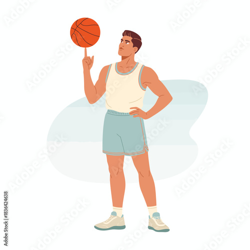 A focused athlete skillfully spinning a basketball on their finger, showcasing dedication to sport and an engaging moment of practice in a dynamic and active environment.