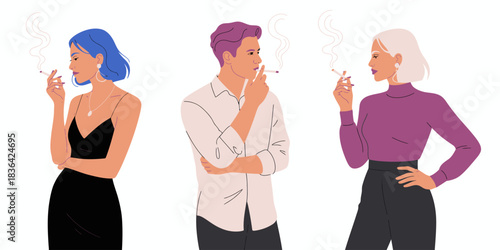 A stylish representation of three individuals enjoying smoking together in a relaxed setting, capturing a moment of social interaction and expression of personal style.