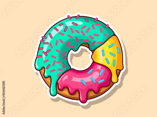 Delicious Donut with Colorful Glaze and Sprinkles, Sweet Treat Illustration