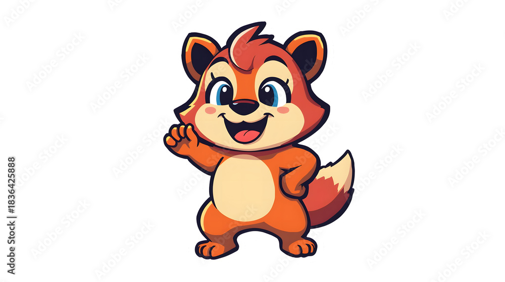 Fototapeta premium Cartoon squirrel waving isolated on transparent background