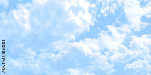 Background with clouds on blue sky image. Blue sky with beautiful natural white clouds. Abstract sunny sky with clouds texture wide background