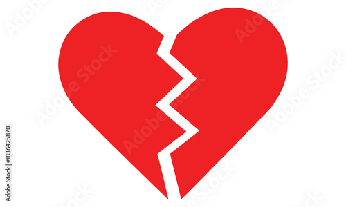 Icon of a red broken heart with a jagged white crack symbolizing heartbreak and sadness with an adobe illustrator logo