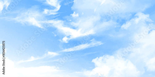 Background with clouds on blue sky image. Blue sky with beautiful natural white clouds. Abstract sunny sky with clouds texture wide background