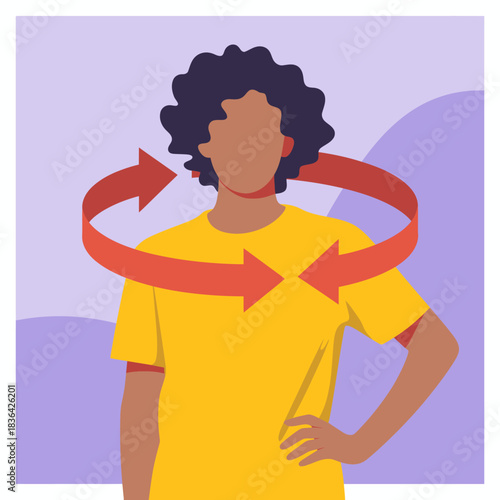 An illustration of a person showcasing dynamic body movements with arrows indicating direction, encapsulating the concept of self-expression through posture and energy.