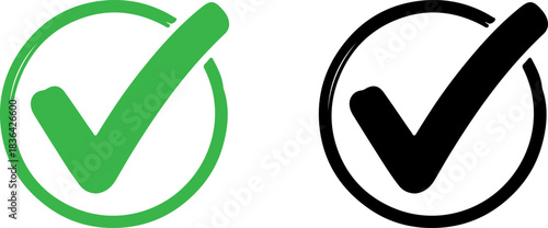 Green and black checkmark icons in oval frames