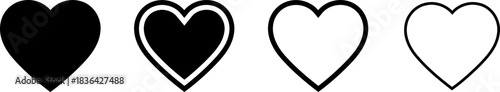 Four stylized hearts showing different fill and outline variations