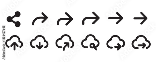 Vector Collection of Black Share and Arrow Icons for User Interface Design