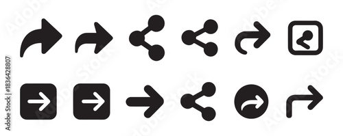 Vector Collection of Black Share and Arrow Icons for User Interface and Social Media Design