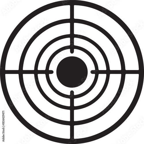 Black and white target symbol with concentric circles and crosshairs bullseye goal