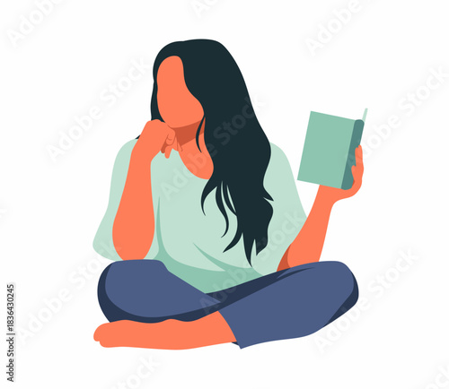 This serene image portrays a woman comfortably reading a book in a relaxed pose, embodying the peacefulness of reading and the joy of personal time spent with literature.