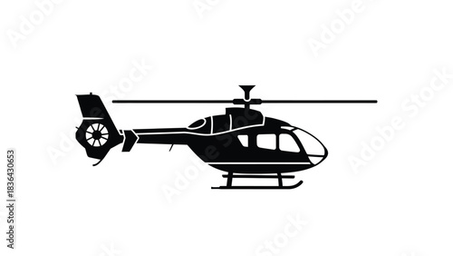 Black Silhouette of a Modern Helicopter on White Background