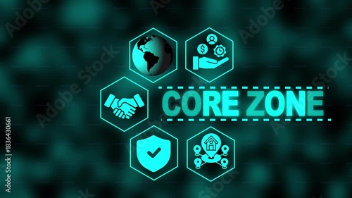 Core Digital Zone Concept with Global Icons and Text 