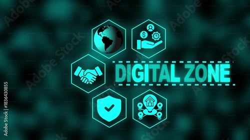 Digital Zone Concept with Global Icons and Text 