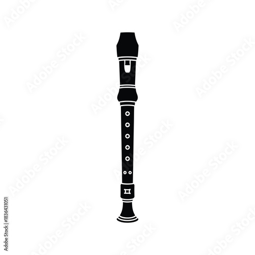 Black Silhouette of a Recorder Musical Instrument woodwind