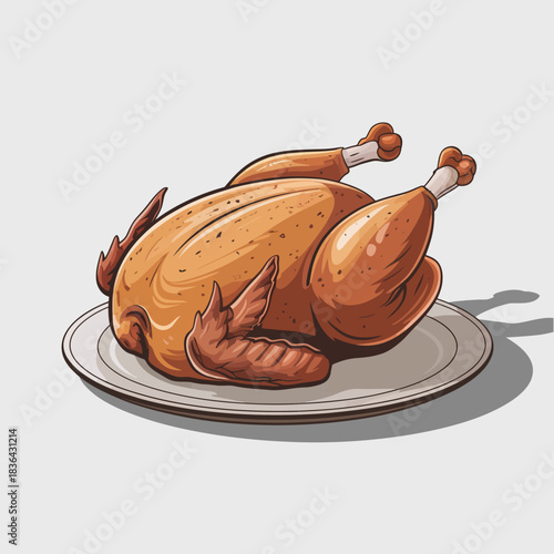This appetizing image displays a perfectly roasted chicken on a plate, emphasizing culinary delight and mouthwatering presentation, perfect for a festive meal or family gathering.