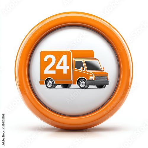 Round-the-Clock Delivery: A vibrant icon encapsulates the concept of swift, twenty-four-hour delivery service, with a stylized truck.
